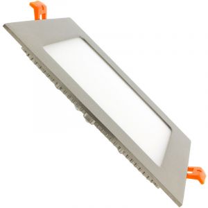 Image de Ledkia France Dalle LED Carrée Extra Plate 12W Cadre Argenté Downlight LED Blanc Froid 6000k-6500K LEDKIA