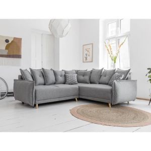 Bobochic Lena - canapé d'angle convertible - avec coffre - style scandinave - 5 places - droit Couleur - Gris clair