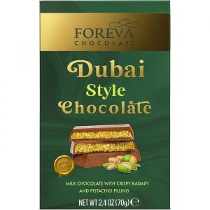 Image de Tablette Chocolat Dubai Style Foreva 70g – Chocolat au Lait Fourré Pistache & Kadaïf Croustillant Recette Inspirée de Dubaï