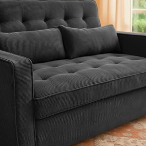 Menzzo Canapé convertible 2 places Komaria Velours côtelé Noir