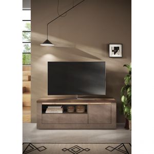 Meuble tv 1 porte et 1 tiroir et niche ISCHIA avec éclairage LED intégré