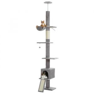 PAWZ Road Arbre à Chat au Plafond avec Hamac & Condo & Ceinture Anti-Chute,Ajustable 216-273 cm, Gris