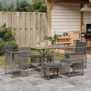 VidaXL Ensemble à manger de jardin et coussins 7 pcs gris rotin, ensemble à manger d'extérieur, meuble à manger de jardin, table et chaises de jardin