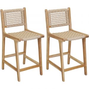 Aubry Gaspard Tabouret bar en teck naturel et cannage baia (Lot de 2) Hauteur 100 cm