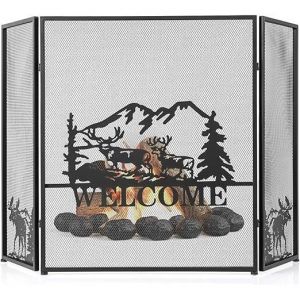 Pare Feu Cheminée Pliable 3 Panneaux en Fer Écran de Cheminée PareÉtincelles Pliable pour Décoration de Salon