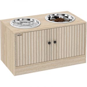 Pawhut Gamelles pour chiens surélevées - avec rangement de 40L, 2 bols en acier inoxydable - 60 x 30 x 35,5 cm - chêne