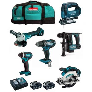 Image de Makita Kit MK601 (DDF482 DHR171 DGA504 DTD152 DJV182 DSS610 2 x 5,0 Ah DC18RC 2 x LXT600)