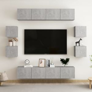 VidaXL Ensemble De Meubles Tv 8 Pcs Gris B¿¿Ton Agglom¿¿R¿¿