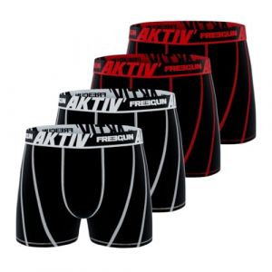 Freegun Boxer Homme AKTIV', Caleçon Homme Sport, Doux et Confortable (Lot de 4), Noir, Blanc, Rouge, Taille 2XL