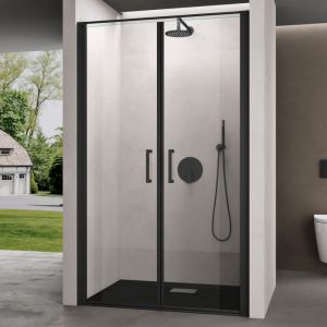 Porte de Douche Pivotante pour Niche Paroi de Douche Transparente Verre de 8mm avec Rev&ecirc;tement Anti-calaire Teramo66K 120x195cm Profil&eacute; Noir