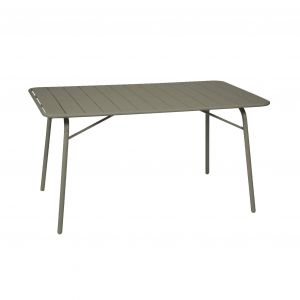 Table de jardin pliante métal 6 places kaki Amelia 140x80cm traitement antirouille lattes et bords arrondis