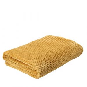 HOMLA Noah Couvre-lit 220 x 240 cm – Couvre-lit de canapé Plaid – Moelleux et Doux – Polyester Caramel