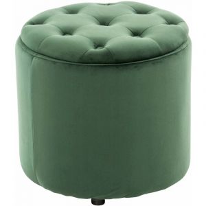 Décoshop26 Pouf tabouret coffre avec espace de rangement en tissu velours vert 42x44cm TABO10077