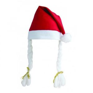 Ptit Clown Bonnet de Mère-Noël rouge à tresses Adulte - Accessoire de déguisement - Homme - Intérieur