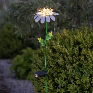 Star Trading - Décoration solaire Daisy, marguerite, blanc, led, capteur crépusculaire, blanc chaud, 77 cm