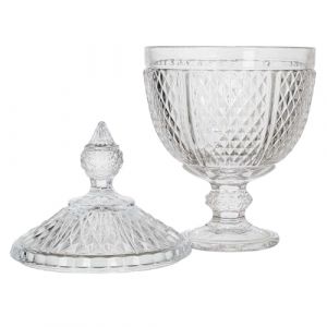 HOME DECO FACTORY, KA0543, Bonbonnière Design en Verre Transparent, Forme de Diamant, idéale pour Bonbons et Objets décoratifs, Hauteur 31 cm, Couleur Transparente, Design Assorti