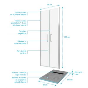 Pack Paroi de douc 80x200 cm + RECEVEUR DE DOUC A CARRELER 80x120 RECOUPABLE