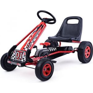 COSTWAY Kart à Pédales en Métal 1 Place Rouge avec Roues en Caoutchouc 101 x 61 x 62CM Convient pour 3 à 8 ans Go Karting Enfant