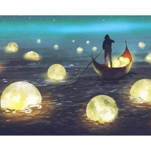 Figured'Art Peinture par Num&eacute;ro Adulte Lumi&egrave;res sur le Lac - Activit&eacute; Manuelle Kit de Loisir Cr&eacute;atif DIY Num&eacute;ro d'art Complet - 40x50cm sans ch&acirc;ssis en Bois