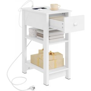 Table de Chevet avec Prises Int&eacute;gr&eacute;es et Ports usb Woltu Table de Nuit avec Tiroir et &Eacute;tag&egrave;res de Rangement, Table d'Appoint, 30x45x65cm, Blanc
