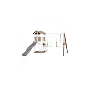 Image de Axi House Beach Tower avec Balancoire Double Marron Blanc Toboggan Gris