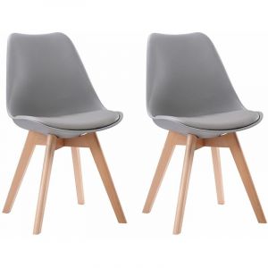 Happy Garden Lot de 2 chaises scandinaves NORA grises avec coussin