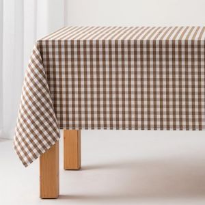 Nappe en coton antitache tissu à carreaux taupe 140x240 cm