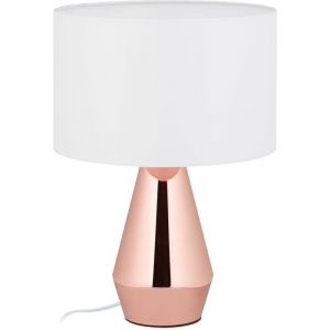 Relaxdays Lampe de chevet tactile, douille E27, réglable, abat-jour en tissu, H x D : env. 40 x 29 cm, cuivre/blanc