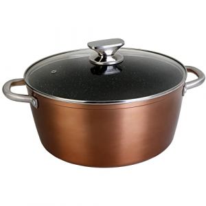WECOOK! Professional Casserole Profonde 24cm Induction, Couvercle en Verre, Antiadh&eacute;sive &Eacute;cologique sans PFOA, Aluminium Forg&eacute;, &Eacute;paisseur 2,8mm, Copper, Poign&eacute;es en Acier Inox., Vitroc&eacute;ramique, Four