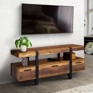 Idmarket Meuble tv austria avec tiroirs bois pied épingle 113 cm - Bois-foncé