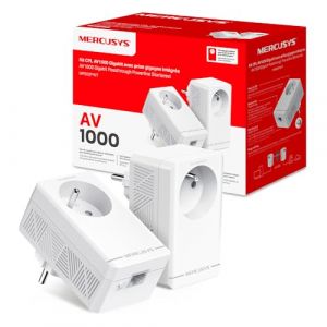 Mercusys MP500P KIT CPL 1000Mbps avec 1 Port Gigabit et Prise Intégrée Type F, Boitier CPL Kit de 2 - idéale pour Profiter du Service Multi-TV à la Maison, Compatible Toutes Les Box