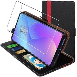 EbestStar Pour Xiaomi Mi 9T, Mi 9T Pro - Etui Portefeuille PU Cuir + Film protection écran en VERRE Trempé, Noir / Rouge