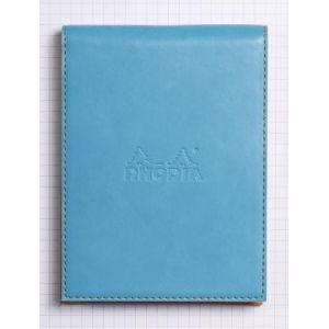 Rhodia 128207C - Porte-bloc rama turquoise format 9,5 x 13 cm  en simili cuir, avec porte-crayon + bloc N°12 ligné