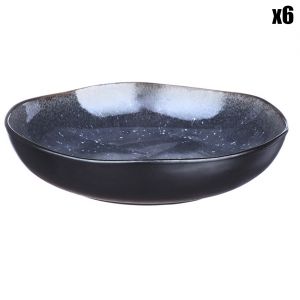 6 Assiettes creuses en Grès Iris bleu foncé - D.22.5 cm