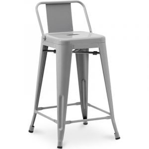 Tabouret De Bar Avec Dossier - Design Industriel - 60cm - Nouvelle Édition - Metalix Gris Clair
