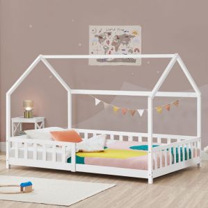 Lit cabane Hesel pour enfants bois de pin 90 x 200 cm blanc [en.casa]