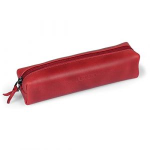 Londo Trousse pour Crayon en Cuir V&eacute;ritable - avec Fermeture &eacute;clair (Rouge)