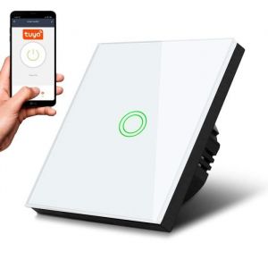 Image de Maclean Simple Interrupteur d'éclairage MCE715W Smart WiFi Tuya, en verre, éclairage par bouton rond, encastrable, 85x85mm, blanc