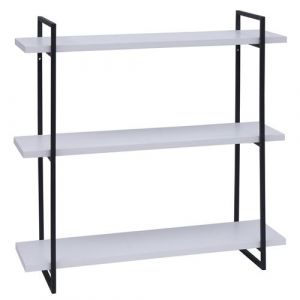 Étagère murale MENDLER HWC-K78 bois massif 60x60x18cm blanc métal noir