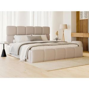 Pascal Morabito Lit coffre 180 x 200 cm - Tissu effet cuir - Beige + Matelas - damado de