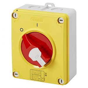 Gewiss INTERRUPTEUR SECTIONNEUR - HP - URGENCE - en BOÎTIER ISOLANT - 25A 2P - POIGNÉ ROUGE CADENASSABLE - IP66/67/69
