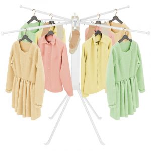 Todeco Etendoir Linge Interieur avec Pinces à Linge, 4 tiges rétractables Entre 55 et 84 cm, Séchoir à Rayons en éventail, Séchoir à Linge Pliant pour Le Linge de Petite Taille Terrasse Jardin