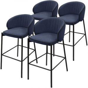 ML-Design Lot 4 Tabourets de Bar en Tissu Bleu Fonc&eacute;, H 76 cm, Chaises de Comptoir Rembourr&eacute;es, Dossier Arrondi et Repose-Pieds, Structure
