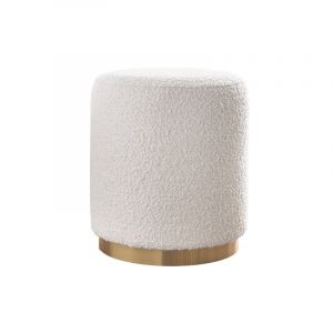 Miliboo Pouf rond en tissu effet laine boucl&eacute;e blanc cass&eacute; et m&eacute;tal dor&eacute; d40 cm amaya