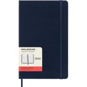Moleskine Agenda civil journalier 2024 12 mois Grand Format Couverture Dure Bleu Saphir