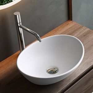 Mai & Mai Lave Main Évier Vasque 42x34x14,5 cm en Céramique Blanc mat Ovale sans Perçage pour Robinet Lavabo sans Trop-Plein à Poser BR205