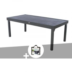 Hesperide Table extensible rectangulaire alu Piazza 10/12 places Graphite + Housse