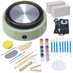 Image de VEVOR Mini Tour de Potier avec Plateau Tournant de 158 mm, Roue de Poterie Électrique à Rotation Avant et Arrière, Vitesse Réglable, avec Outils de Façonnage, pour Cours, Bricolage Domicile, Vert