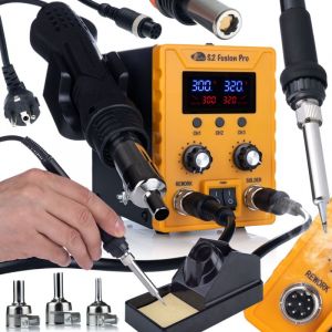 Rosfix S2 Fusion Pro - Station de soudage 2 en 1 Air chaud 700W Fer &agrave; souder 60W LCD 760W S&eacute;curis&eacute; ESD Calibration Soudeuse en plastique 3 Programmes