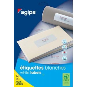 APLI 118804 - 100 étiquettes blanches multi-usage, format 190 x 60 mm (25 feuilles / cdt)